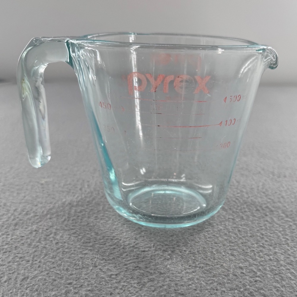 Pyrex Measuring Cup Vtg 2 Cup 16oz Clear Glass Red Markings 500ml Kitchenwear‎